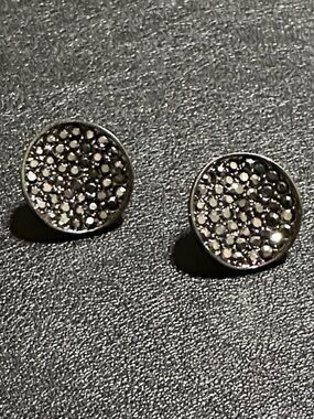 53.  Marcasite Chip Gun Smoke Post Back Button Earrings
